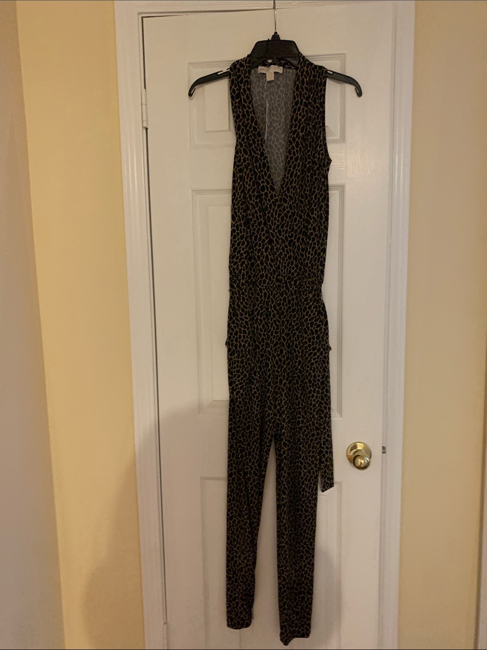 Michael Kors Black Jumpsuit with Tan Abstract Print